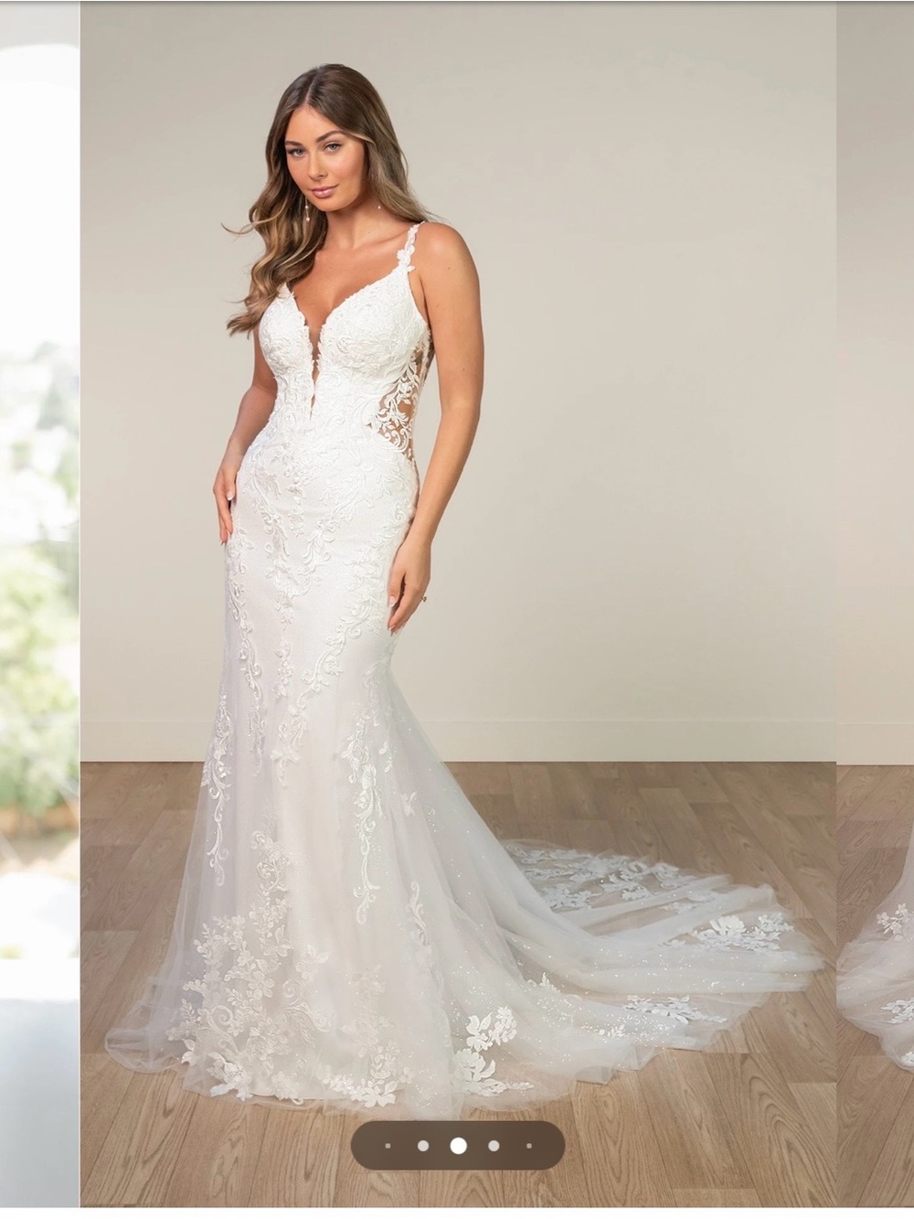 Stella York White Lace Fit-and-Flare Bridal Gown with Plunging V-Neck SY8168A11
